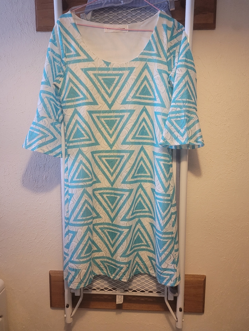 Peach Love California White Dress with Blue Pattern